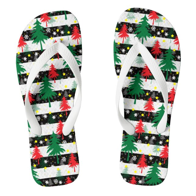 Tongs Noir Blanc Stripes Neiges Rouge Vert Arbres (Semelle)