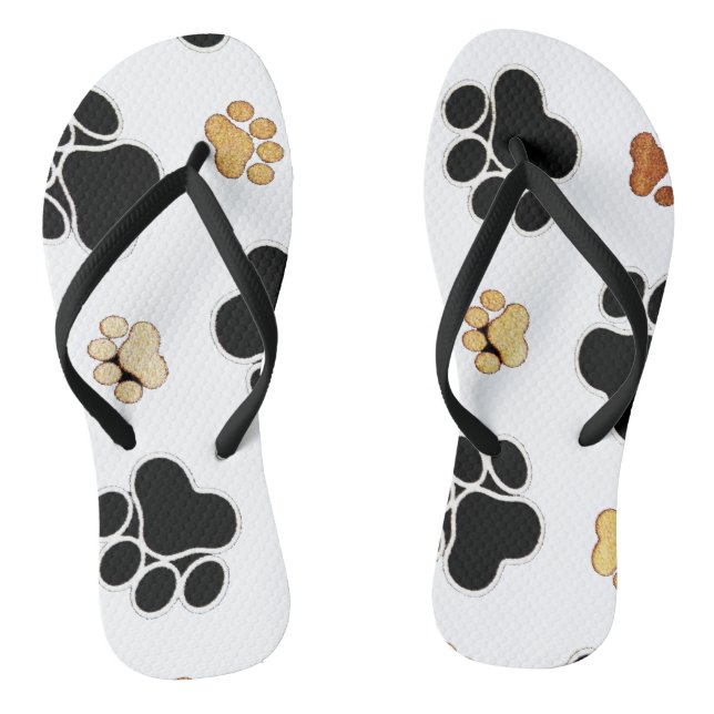Tongs Noir et blanc canin bronzage d'empreinte de patte (Semelle)