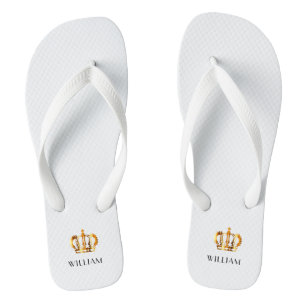 Tongs Nom Customisé Royal Gold Crown Blanc