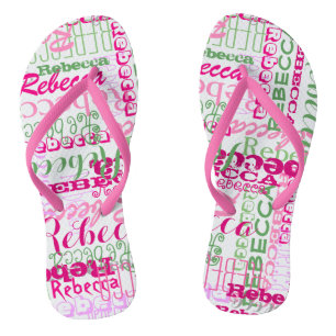 Tongs Nom de divertissement rose et vert Allover Imprime