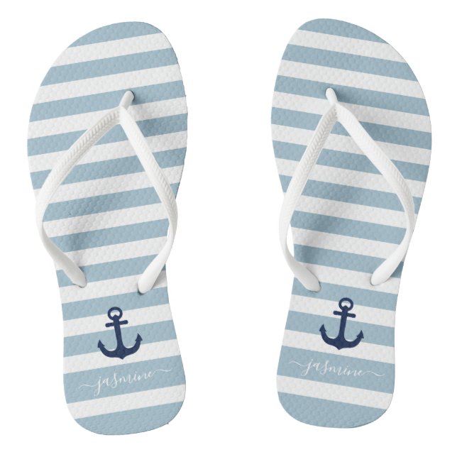 Tongs Nom de la bande marine bleue et blanche (Semelle)