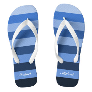 Tongs Nom de la Personnaliser Motif Monochrome Blue Stri