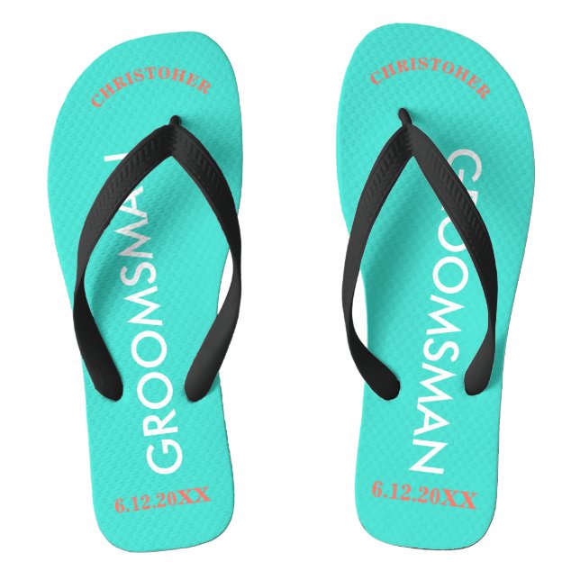 Tongs NOM du Groomsman Turquoise Blue (Semelle)