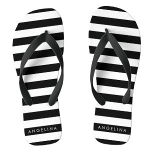 Tongs Nom personnalisé du Motif rayé noir et blanc