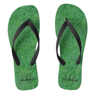 Tongs Nom personnalisé Monogramme Zen Green Gris Nature