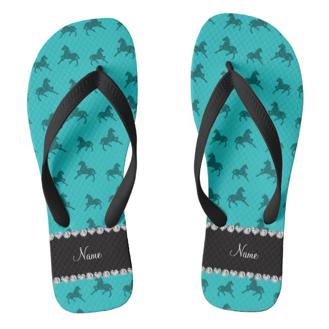 Tongs Nom personnalisé motif de cheval turquoise (Semelle)