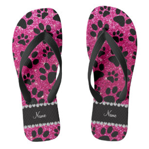 Tongs Nom personnalisé neon hot rose parties scintillan