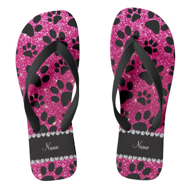 Tongs Nom personnalisé neon hot rose parties scintillant (Semelle)