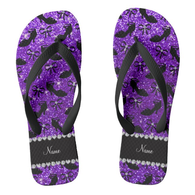 Tongs Nom personnalisé parties scintillant violet fantai (Semelle)