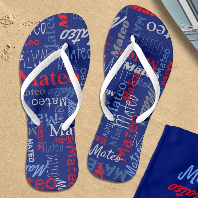 Tongs Nom personnalisé sur tout le texte graphique gris  (Matching beach towel is available)