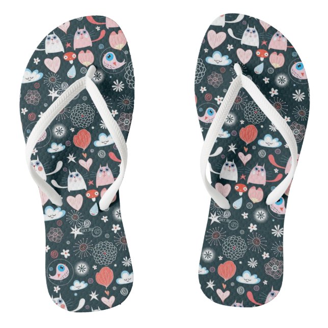 Tongs Nuages et coeur minces de chat de bande dessinée (Semelle)