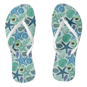 Tongs Nuances des coquillages et du motif bleus