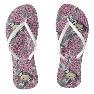 Tongs Oiseaux dans le jardin lilas rose