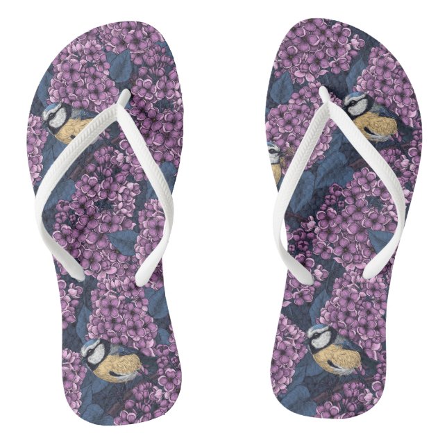 Tongs Oiseaux dans le jardin violet lilas (Semelle)