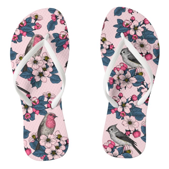 Tongs Oiseaux et fleurs roses (Semelle)