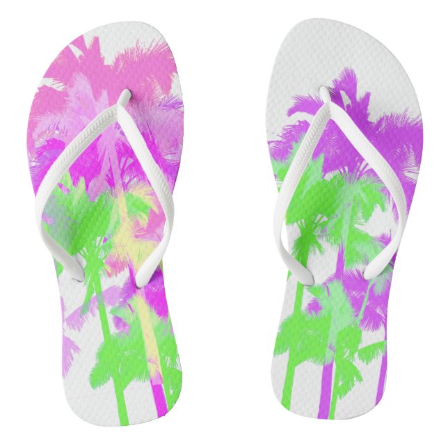 Tongs Onde de chaleur tropicale néon palmiers hawaïens (Semelle)