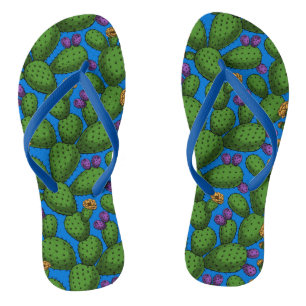 Tongs Opuntie de floraison en bleu