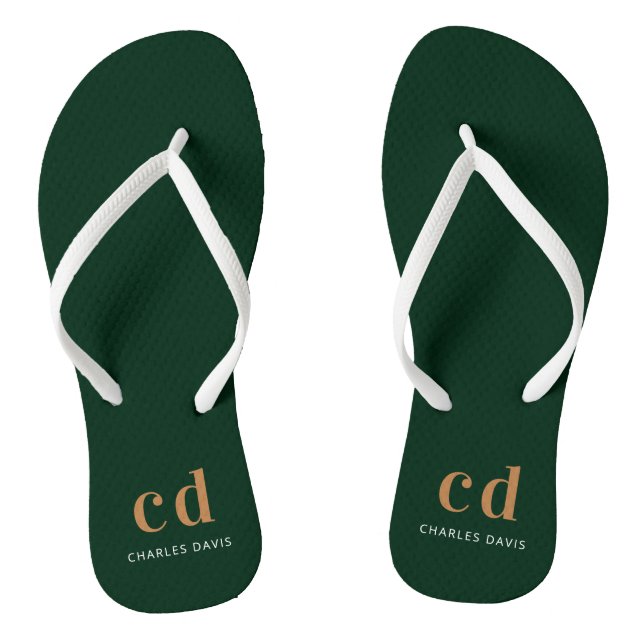 Tongs Or vert vert émeraude monogramme initiales nom (Semelle)