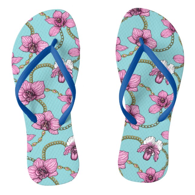 Tongs Orchidées et chaînes, roses et bleues (Semelle)