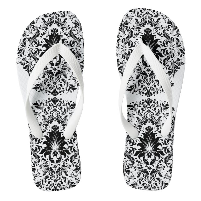 Tongs Ornement Floral Noir Et Blanc (Semelle)