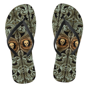Tongs Ornement Vert Goth Sage Avec Crâne