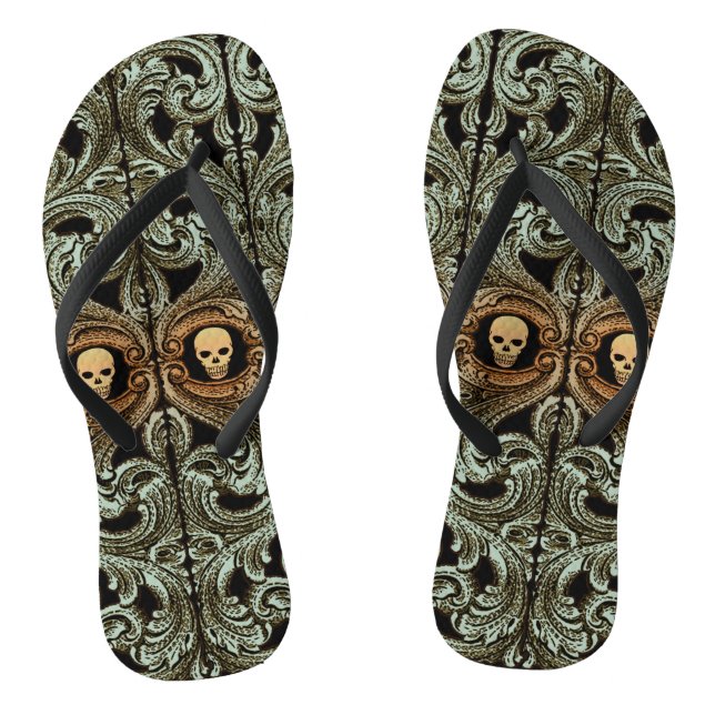 Tongs Ornement Vert Goth Sage Avec Crâne (Semelle)