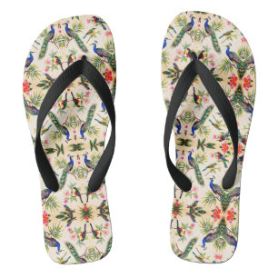 Tongs Pantoufles d'art aquarelle d'oiseau tropical