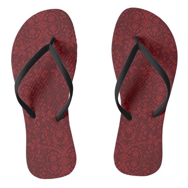 Tongs Papier peint floral rouge détaillé (Semelle)
