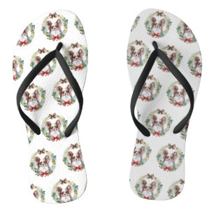Tongs Papillon Christmas Wreath Festive Pup