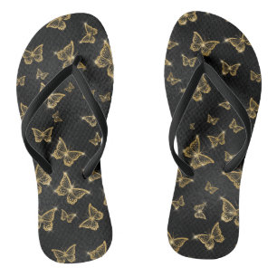 Tongs Papillon motif glam doré et noir