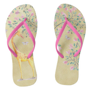 Tongs Papillons de la Giraffe d'aquarelle et fleurs