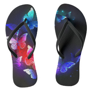 Tongs Papillons de nuit néon lumineux sur fond noir