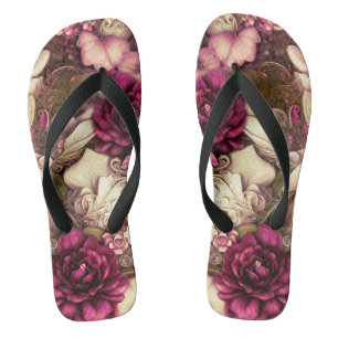 Tongs Papillons et roses en collage décoratif