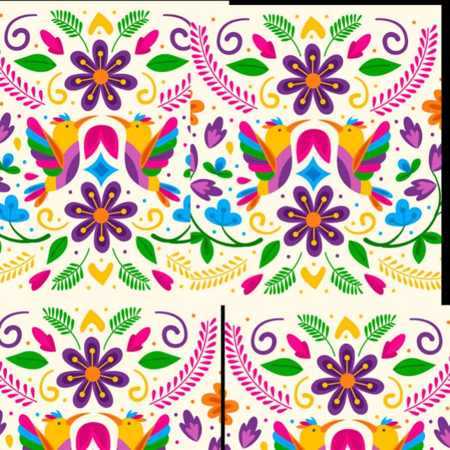 Tongs Papillons mexicains (Seamless pattern with a Mexican Otomi embroidery style, featuring colorful birds, flowers, and leave)
