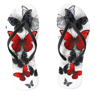 Tongs Papillons Morpho Noirs et Rouges en Vol