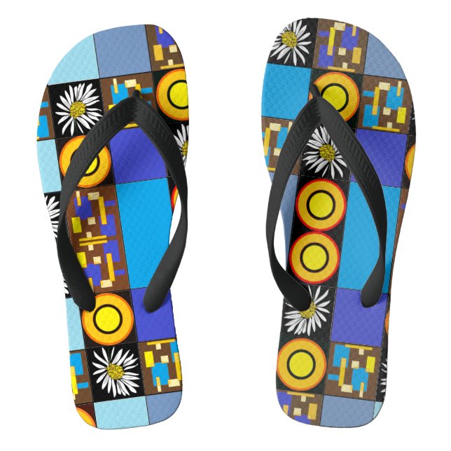 Tongs Parcelle en patchwork Mazipoodles 3 bleu (Semelle)