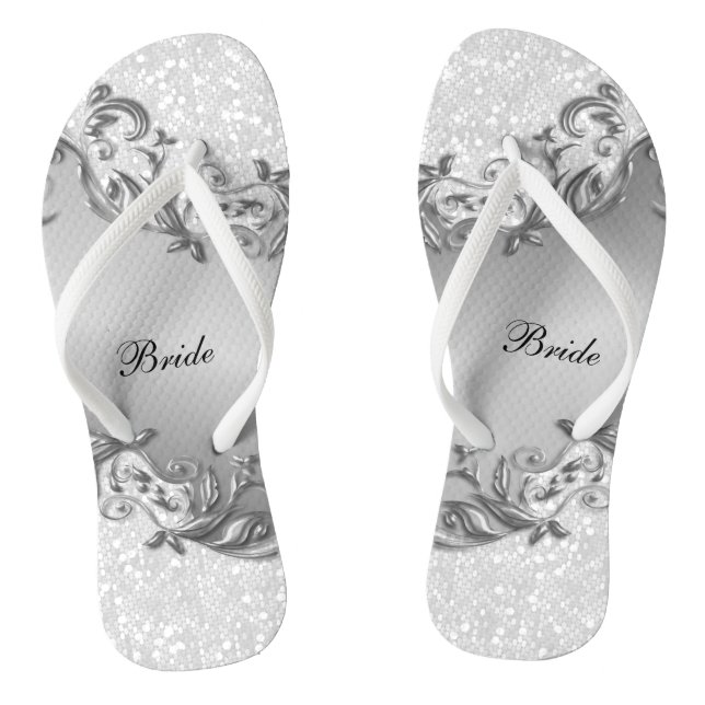 Tongs Parties scintillant blanche et gris | Mariage (Semelle)