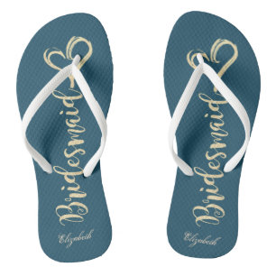 Tongs Parties scintillant d'or Bridesmaid, Coeurs bleu m