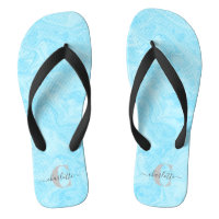 Pastel Blue Marble Custom Monogramme Nom