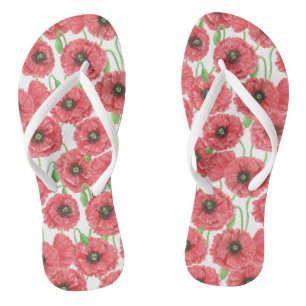 Tongs Pavot aquarelle motif floral