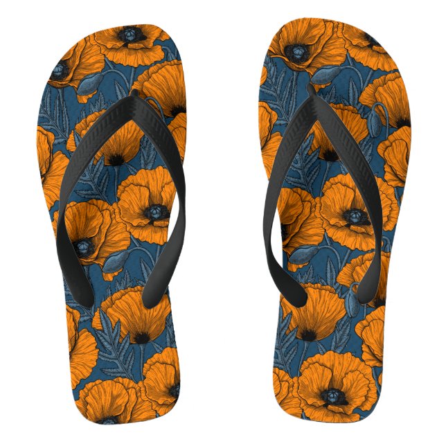 Tongs Pavot orange sur bleu foncé (Semelle)