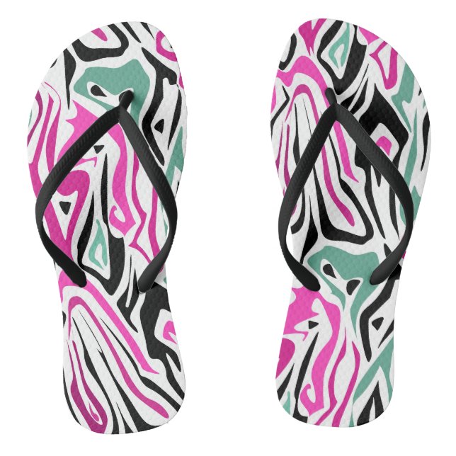 Tongs Peau zèbre abstrait sans couture cuir moderne noir (Semelle)