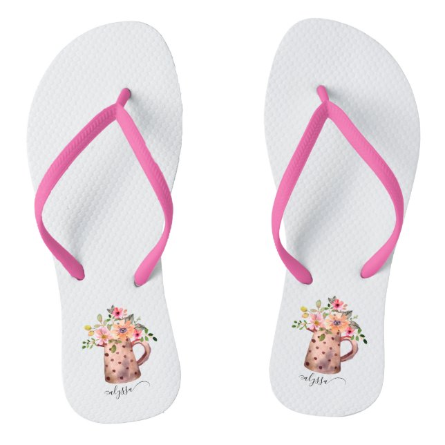 Tongs Pêche rustique et aquarelle mauve Florale (Semelle)