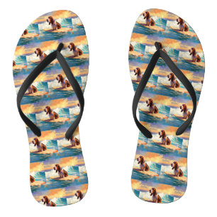Tongs Peinture de Basset Hound faisant du Surf sur la Pl