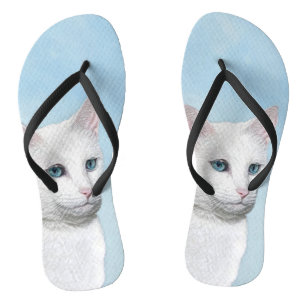 Tongs Peinture de chat blanc - Cute Original Cat Art