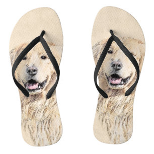 Tongs Peinture de Golden Retriever - Beau art original d