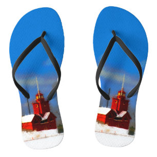 Tongs Peinture de phare rouge - Art original
