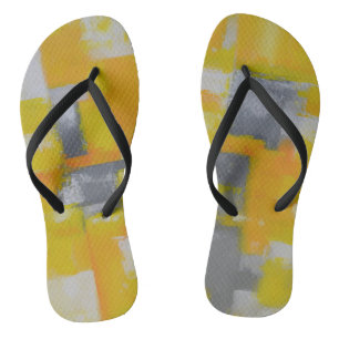 Tongs peinture gris jaune blanc abstrait