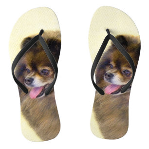 Tongs Peinture Poméranienne Noir et Tan Art Chien origin