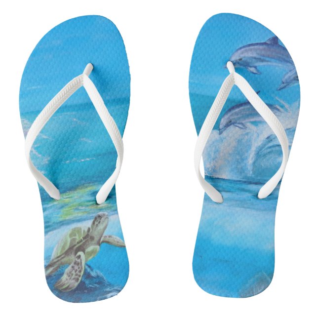 Tongs Peinture sur la plage et la vie marine (Semelle)